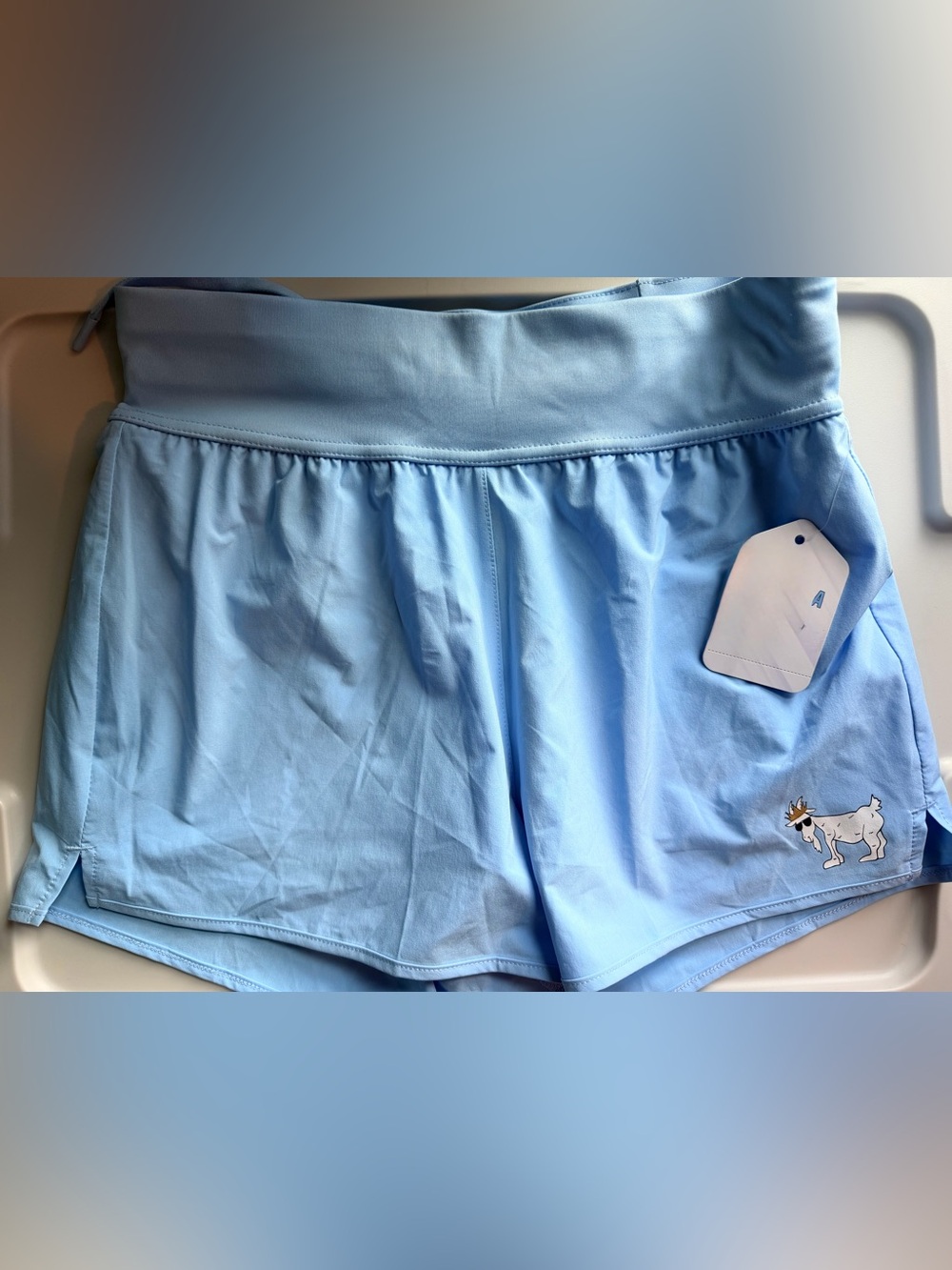 Light Blue Girls' Athletic Shorts with Goat Graphic